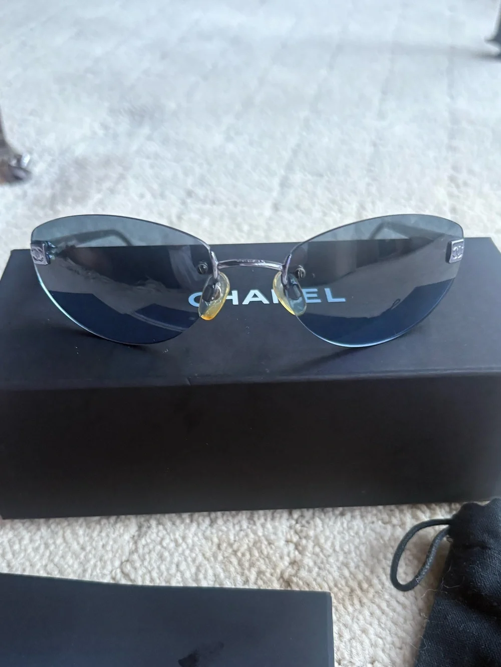 CHANEL Men’s Round Sunglasses - Black Frame with Blue Lenses